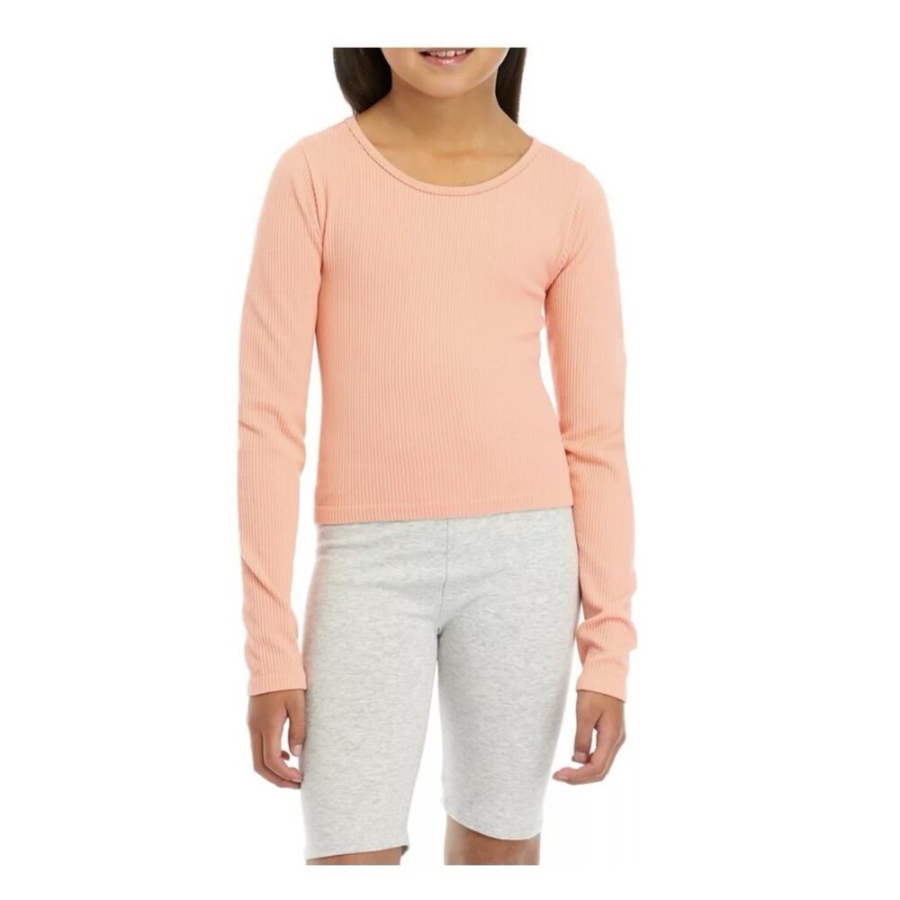Pink Republic Peach Scoop Neck Seamless Girls Long Sleeve Tee Top Size L 14